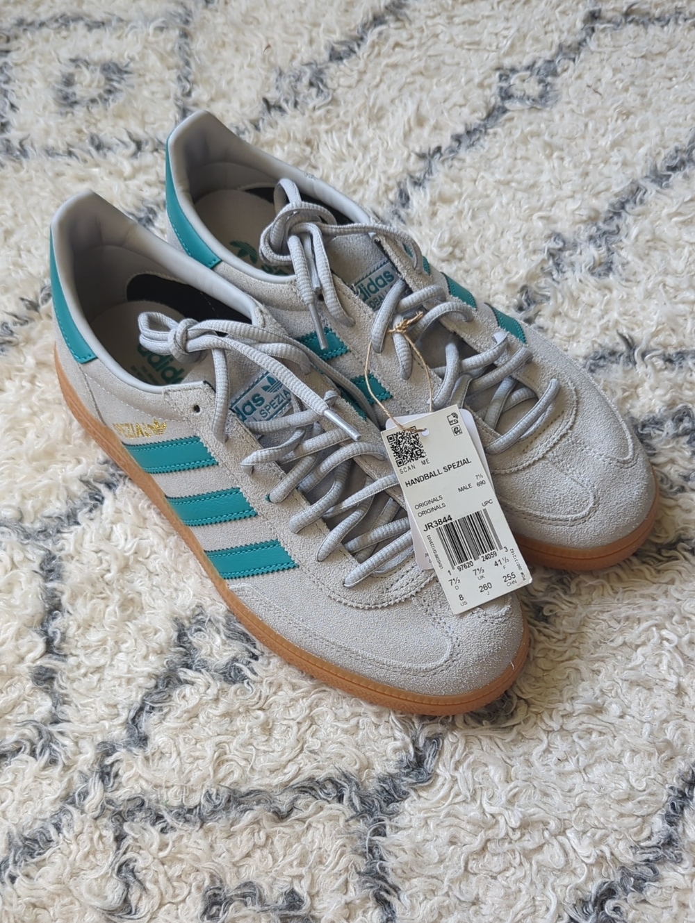 NWT- adidas Handball Spezial Suede Sneakers - Grey with Teal Stripes